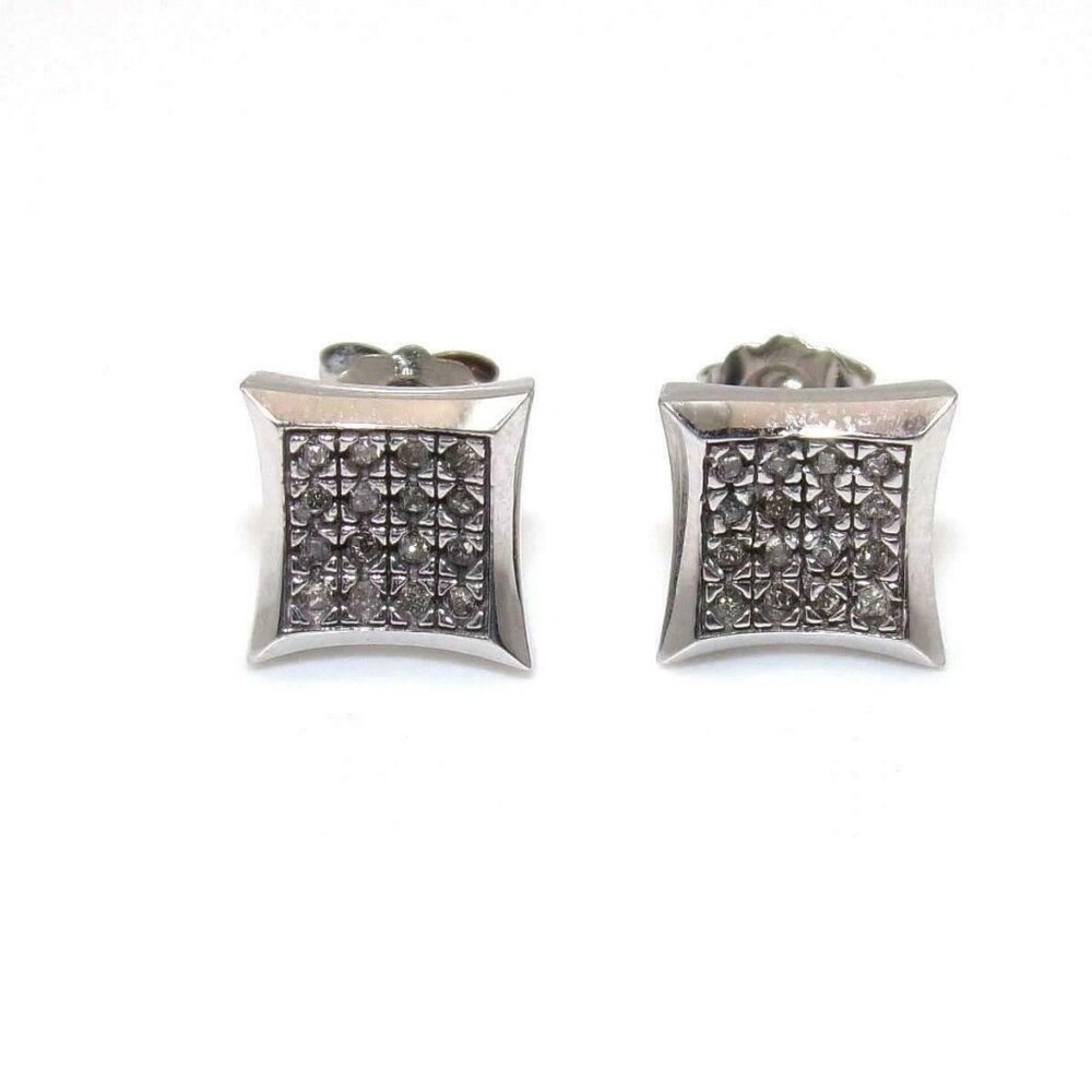10K White Gold Natural Diamond Stud Earrings
